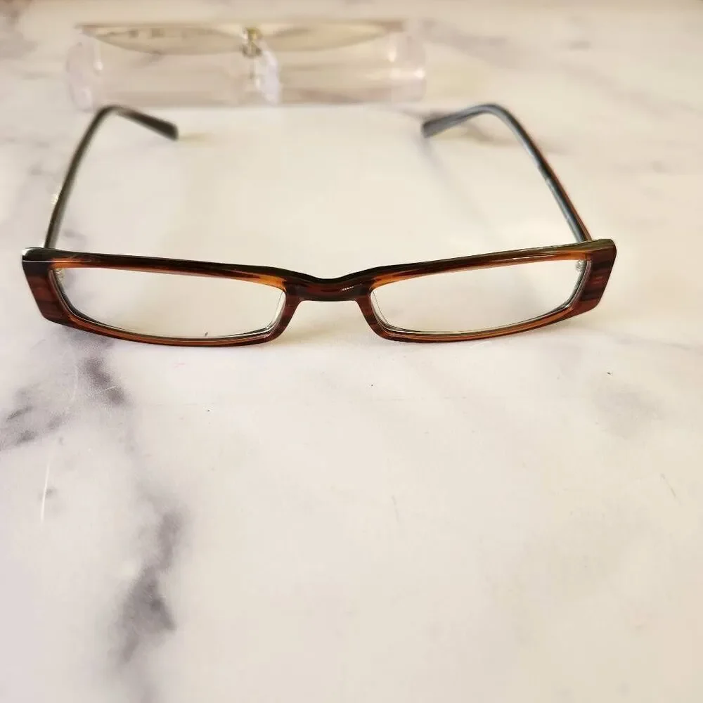 A.J. Morgan dark Amber Brown minimalist eyeglasses reading rectangular